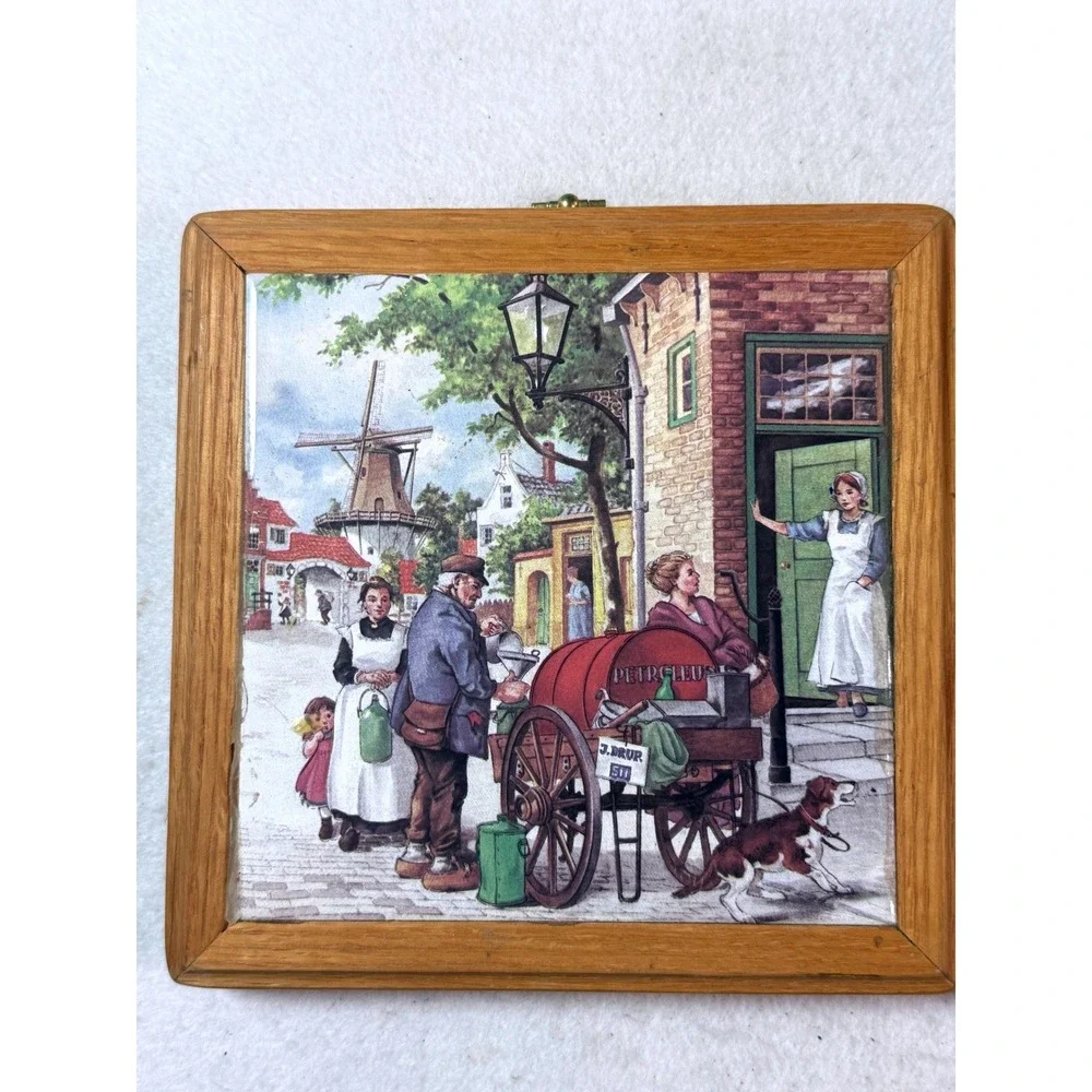 Vintage 80s Royal Schwabap Holland Hand Decorated Ceramic Tile Art Pair 2